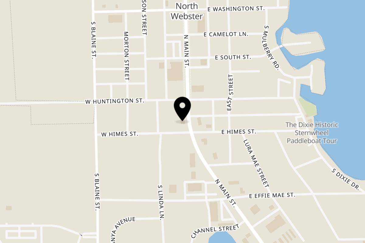 Map showing the location of Los Cabritos Mexican Restaurant on 104 W Himes St in North Webster